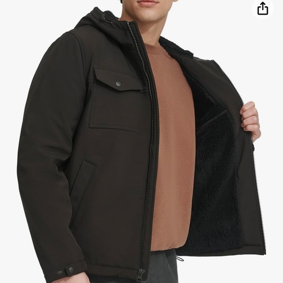 Levi’s DIY Black Soft Shell Sherpa Line Hooded Coat, Large - Picture 2 of 16